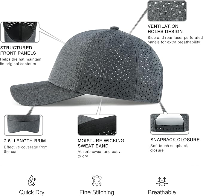 VOBOOM Men Snapback Trucker Hat, Baseball Cap for Breathable Side Laser Cut Holes