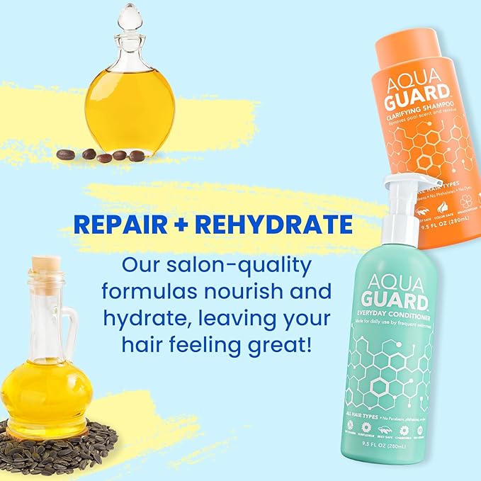 AQUA GUARD Swimmers Essential Hair Protection Bundle | Prevents Chlorine Damage + Softens Hair While Swimming | Color Safe, Leaves Hair Smelling Great | Made in California