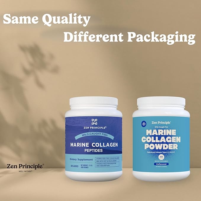 Zen Principle Marine Collagen Peptides Powder 1.5 lb. Wild-Caught Fish, Non-GMO. Supports Healthy Skin, Hair, Joints and Bones.Hydrolyzed Type 1 & 3 Protein. Amino Acids.Unflavored, Easy to Mix.