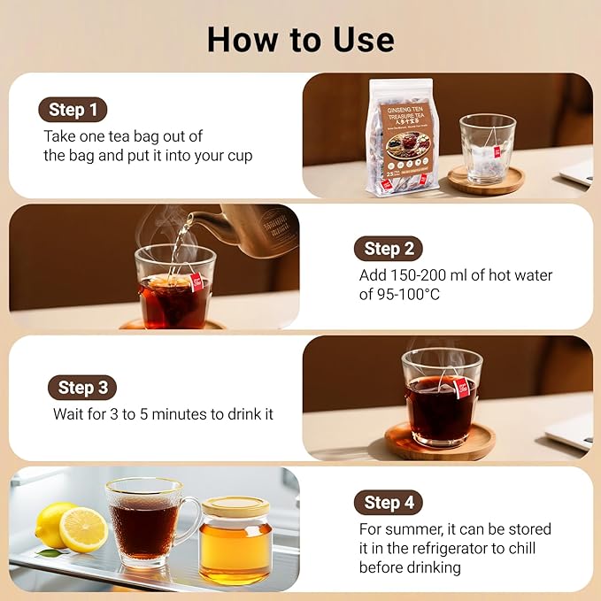 Kidney Tea Formula Ginseng Six Treasure Tea, Ginseng Five Treasure Cleanse Detox Teabag, 10 Precious Ingredients Formula Support Kidney and Live Health for Men Women (25 Bags/1 Pack)