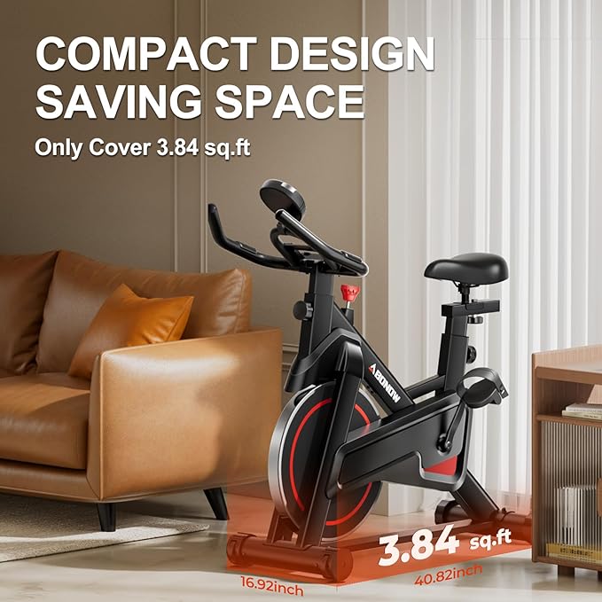 Exercise Bike, Adjustable Magnetic Resistance Stationary Bikes for Home with App Compatible, Indoor Cycling Bike with 300lbs Capacity Compact, Extra Comfort Seat & Tablet Mount