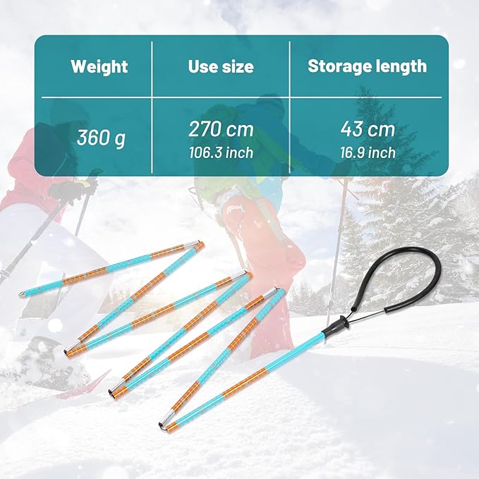 G2 GO2GEHTER 7075 Aluminum Alloy 270cm Backcountry Avalanche Rescue Probe with Storage Bag, Folding Design, Easy to Storage and Carry (3 Color Available)