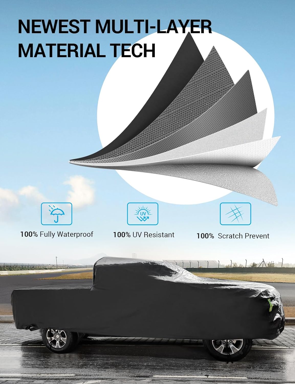 Proadsy 2025 Upgrade Car Cover Compatible with Tundra 2016-2024 2025 CrewMax with 5.5ft Windproof All Weather Waterproof Sun Rain UV Dust Snow Protection Outdoor Covers