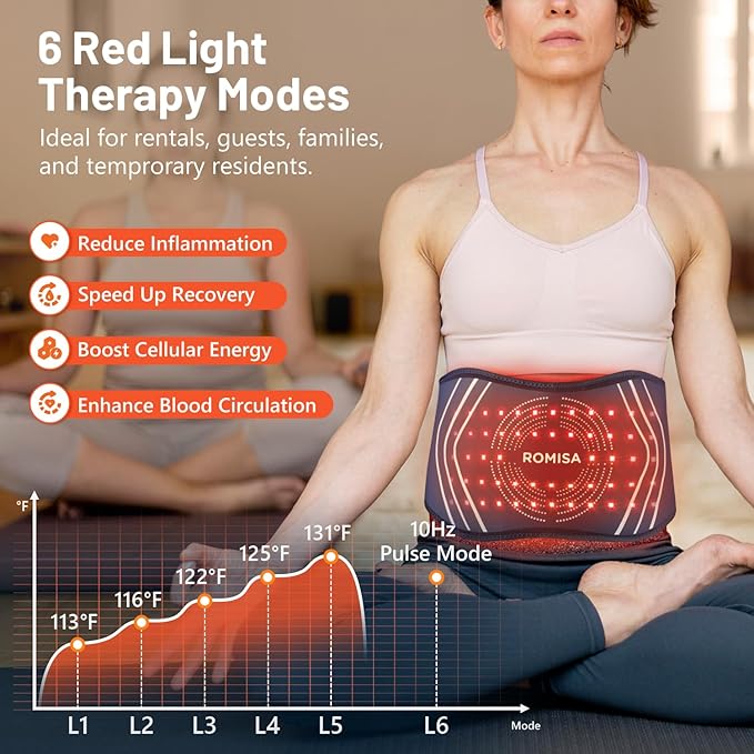 Red Light Therapy Belt & Back Massager for Pain Relief, Infrared Light Therapy Vibration Rechargeable, Red Light Therapy Device for Body Massage for Back Shoulder Waist Knee for Cordless Use