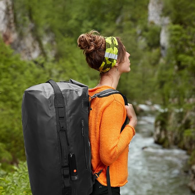 Haimont Large Waterproof Duffel Backpack Roll-Top Heavy Duty Dry Duffle Bag for Boating, Travel, Motorcycle, Kayaking, Camping, 60L