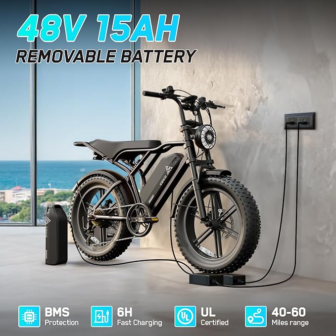 TST Electric Bike for Adults, 1500W Peak Brushless Motor 28 MPH 60 Miles/110 Miles Fat Tire E Bike with 48V 15Ah/ 25Ah Removable Battery 20" Electric Dirt Bike Hydraulic Suspension and 7-Speed