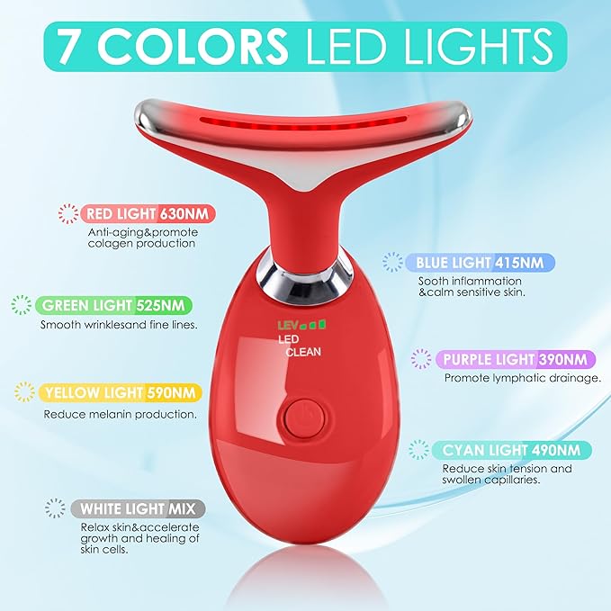 Facial Massager Red-Light-Therapy-for-Face and Neck, Face 𝖲 culpting Wand with 7 Color (Bright Red)