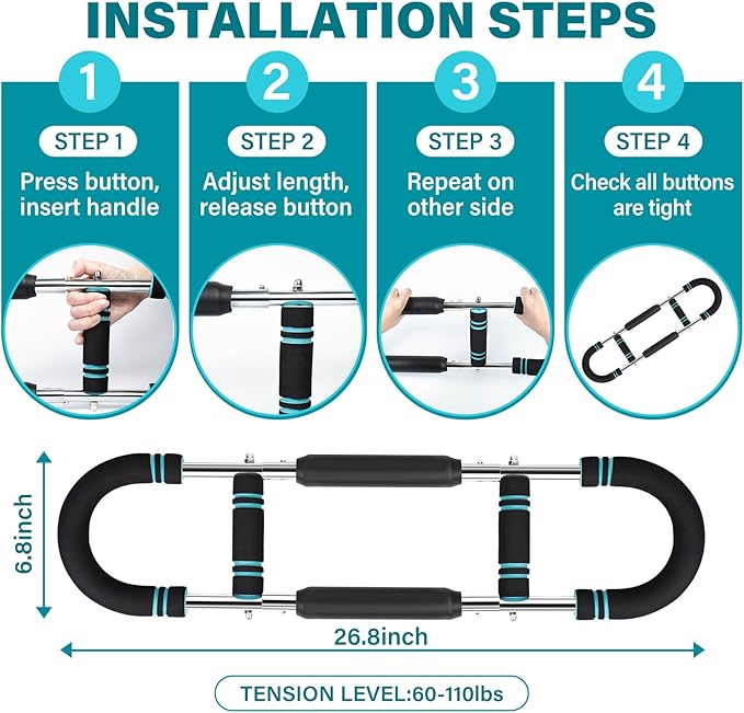 Twister Arm Trainer, 60-110lb Arm Exerciser, Adjustable Chest Workout Equipment Power Twister Bar for Upper Body Strength Training, Arm Strength Trainer Forearm Shoulder Home Fitness Equipment