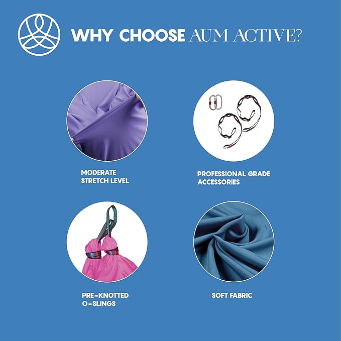 Aerial Silk Yoga Hammock & Swing for Home, Inversion Exercises, Starter Kit for All Levels - Durable with Extension Straps, Carabiners, and Pose Guide