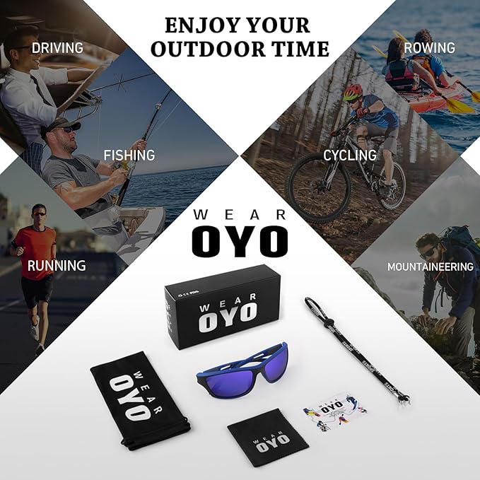 Polarized Sports Sunglasses for Men Women,Fishing Driving Rectangular Goggles UV400 Protection