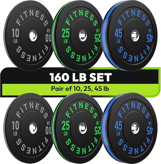 Rubber Weight Plates, Olympic Bumper Plate Set 2-Inch, 45/100 / 160/190 / 260/300 lb Barbell Weights for Home Gym, Colored Standard Strength Training Plates for Weightlifting