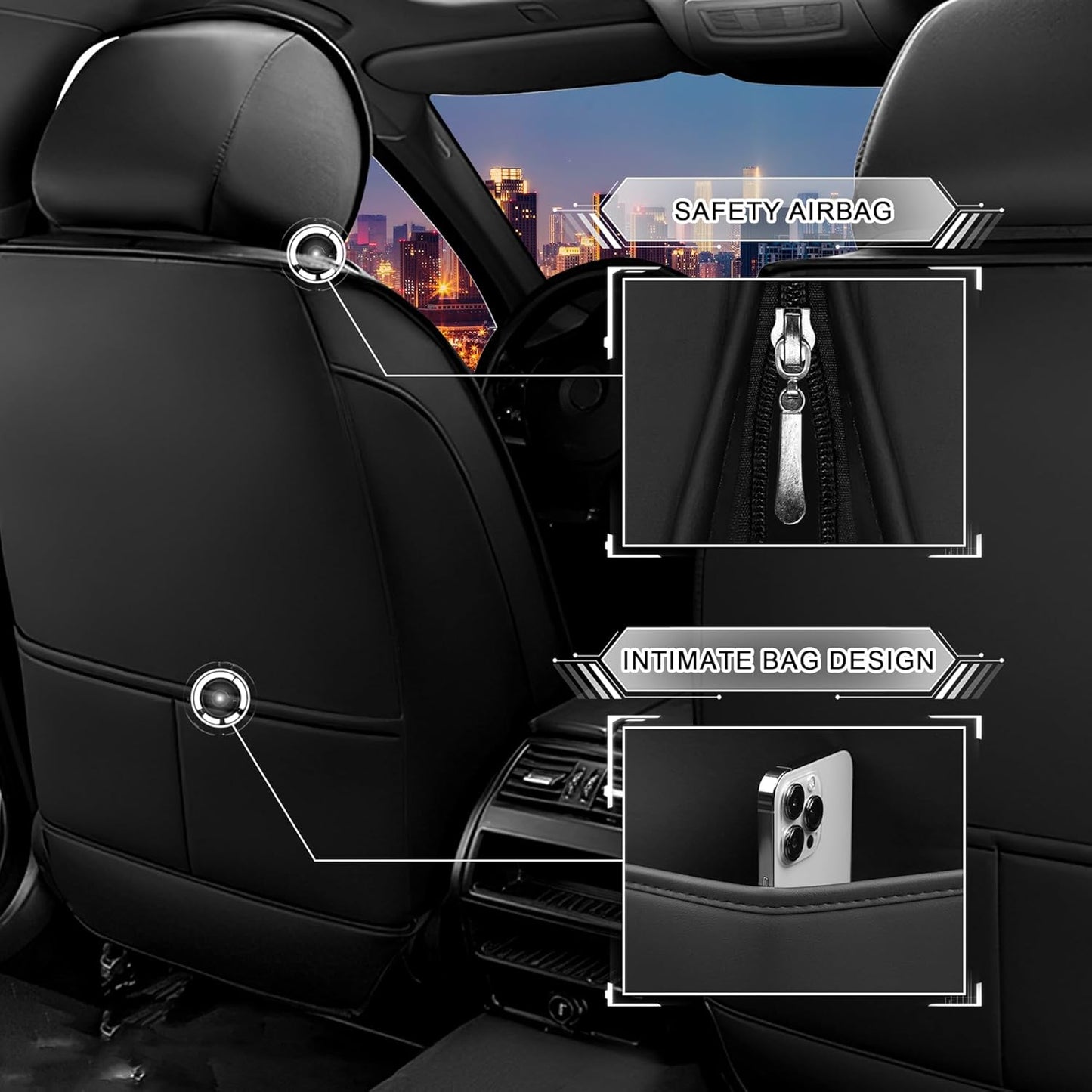 Car Seat Covers for Chrysler Pacifica 2004-2025, Stylish Sport Seat Cover, Premium Nappa Leather Car Seat Cover. Automobile Seat Covers Sets.(Standard 2 Seats/Pure Black)