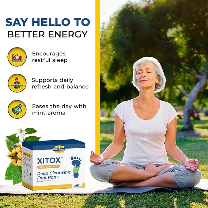 Simple Promise - Xitox Deep Cleansing Foot Pads - Supports Restful Sleep & Helps Remove Tension - Natural Herbal Ingredients for Feet - Comfortable Adhesive & Easy Peel - 30 Foot Patches - Mint Aroma