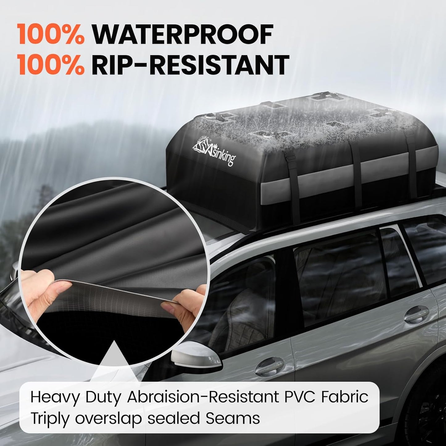 Asinking Car Rooftop Cargo Carrier Bag - 100% Waterproof Heavy Duty Car Roof Luggage Carrier 15 Cubic Feet, Fits All Vehicles with/Without Roof Rack - Easy Install & Triply Reinforced for Secure Use
