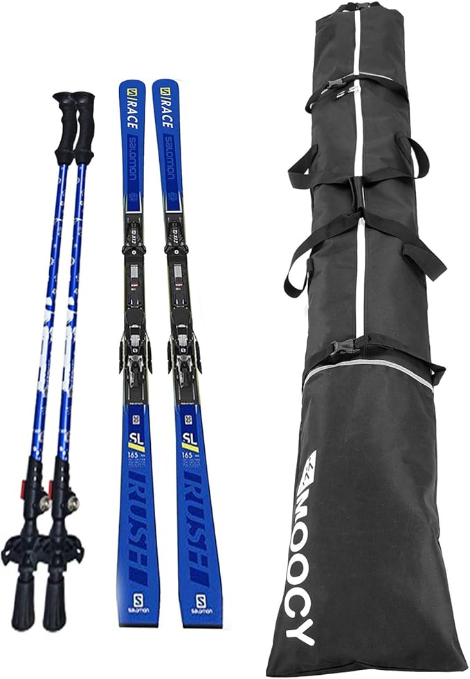 MOOCY Ski Bag for Air Travel, Unpadded Snow Bag Fits Skis Up to 200cm, Carrying Bag for Adults and Children