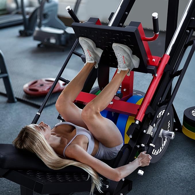 RitFit Adjustable Leg Press and Hack Squat Machine with Weight Plate Set, Professional Home Gym Equipment with Linear Bearings, Specialized for Complete Lower Body Workouts and Weight Storage Posts