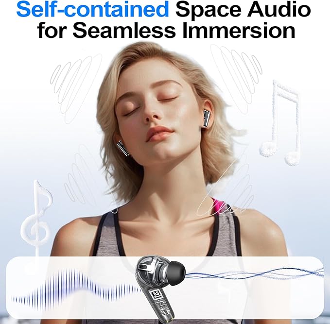 kurdene Wireless Earbuds Bluetooth 5.4 Headphones 60H Playtime Deep Bass Stereo Ear Buds with Mic Comfort Lightweight in Ear Earphones for Workout/Running Charcoal