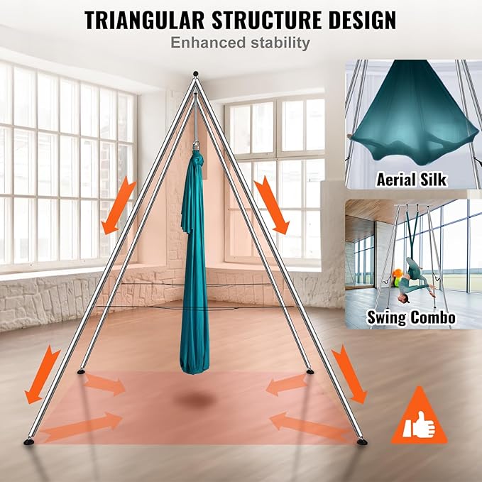 VEVOR Aerial Yoga Frame, 9.67 ft Height Swing Stand, Max 551.15 lbs Load Chrome-Plated Steel Pipe Inversion Yoga Rig for Indoor Outdoor Use