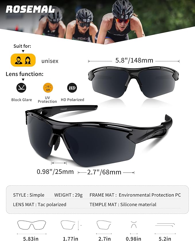 Polarized Sports Sunglasses for Men Women,UV400 Protection Sunglass for Running Cycling Fishing Hiking TR90