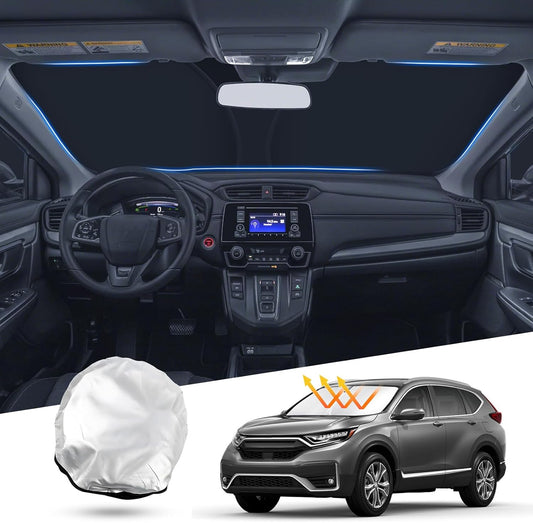 T TGBROS Windshield Sun Shade Custom Fit for 2017-2022 Honda CR-V Accessories Foldable Sun Shield Reflective Polyester Sun Visor Cover Block Heat and Sun Protection
