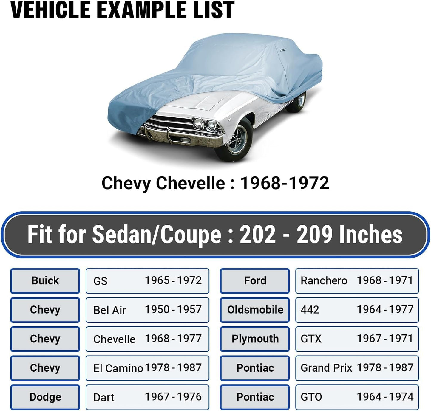 iCarCover 18-Layer Car Cover Waterproof All Weather, Premium Quality Car Covers for Automobiles, UV Protection, El Camino, Monte Carlo, Thunderbird, Cutlass, Roadrunner, Fits 202-209 Inches