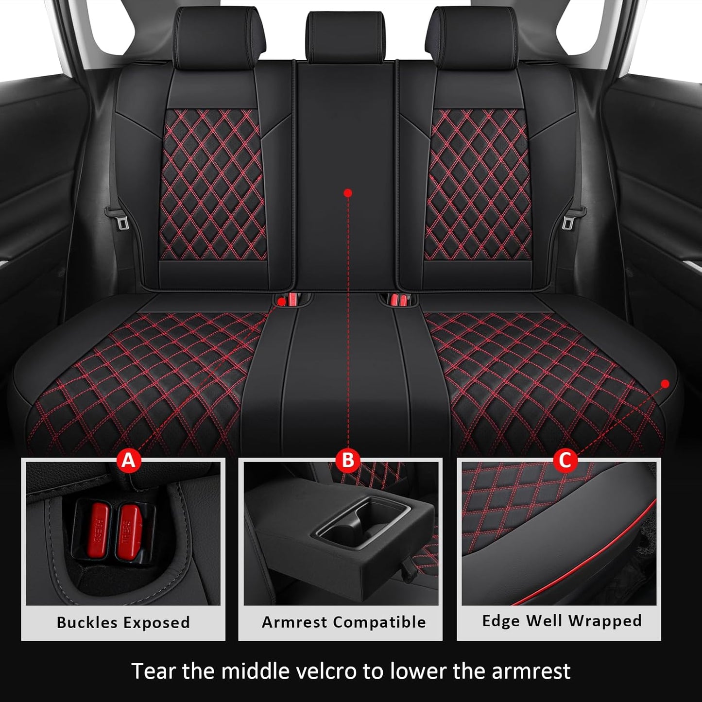 MIROZO Car Seat Covers for Toyota Rav4,Waterproof Rav4 Seat Covers Compatible with 2019 2020 2021 2022 2023 2024 2025 Toyota RAV4 Hybrid LE XLE Limited Seat Cover Full Set(Black and Red)