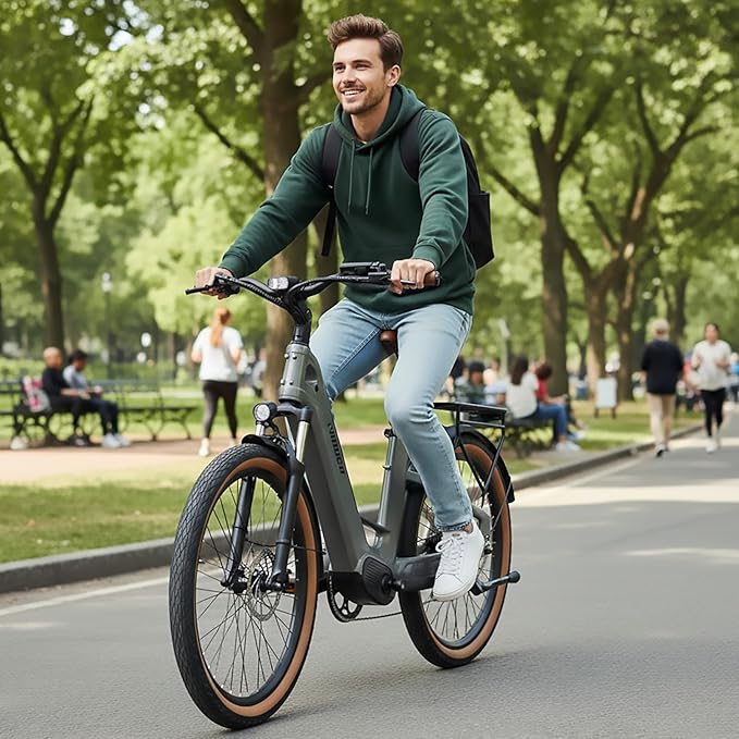 Carbon Fiber Electric Bike, 48V Dual Battery 128 Miles Ebike, Peak 1000W Motor 25MPH, 26'' Big Tires, 7-Speed, Hydraulic Brakes, Front Suspension Electric Bicycle for Men/Women Commuter