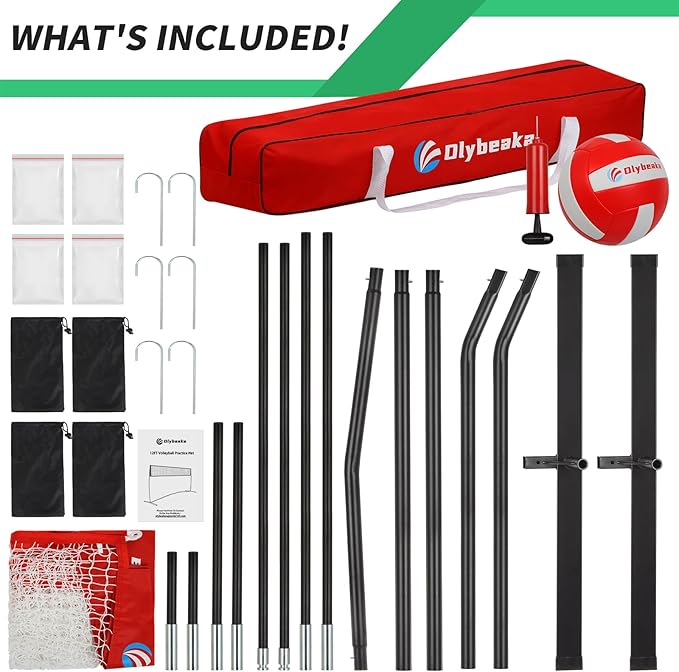 Portable Volleyball Net 5-Height Adjustable for Backyard with Widened Base, Tetoron Net, 6 Metal Stakes and 4 Sandbags, 12ft/14ft Volleyball Practice Training Equipment with Carry Bag
