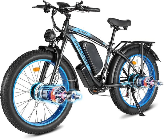 60V 26AH Battery Electric Bike,5000W Dual Motor Ebikes for Adults,Full Suspension Electric Bicycle,26x4 Fat Tires for All Terrain Dirt Bike,21-Speed Gear Electric Mountain Bike