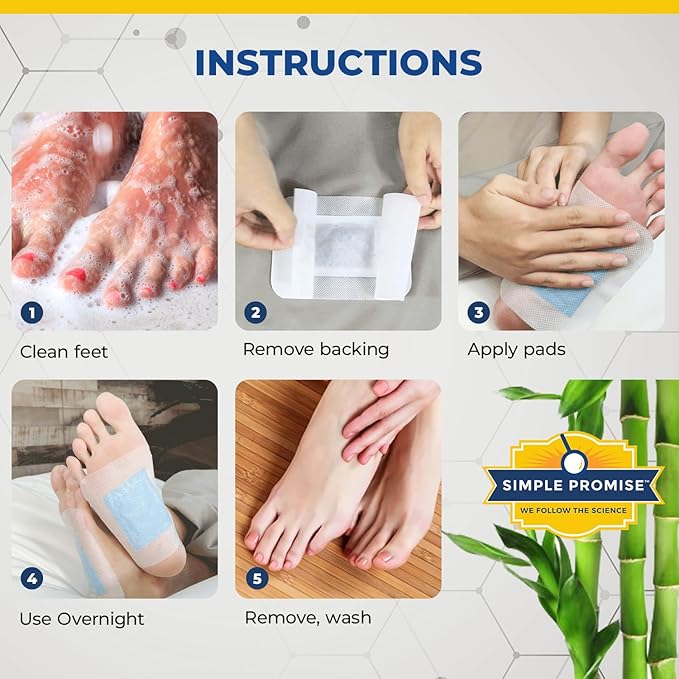 Simple Promise - Xitox Deep Cleansing Foot Pads - Supports Restful Sleep & Helps Remove Tension - Natural Herbal Ingredients for Feet - Comfortable Adhesive & Easy Peel - 30 Foot Patches - Mint Aroma