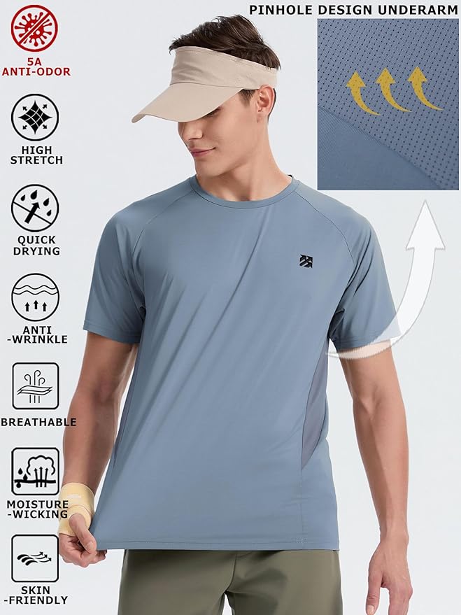 Moisture Wicking Quick Dry Soft Pickleball Workout Hiking Camping Running Shirts for Men Outdoor Sports