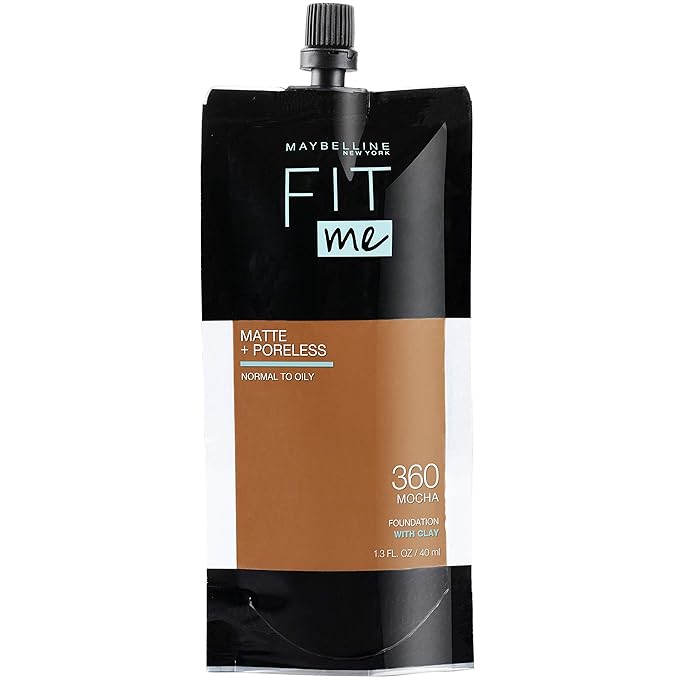 Maybelline New York Fit Me Matte + Poreless Liquid Foundation, Pouch Format, 360 Mocha, 1.3 Ounce