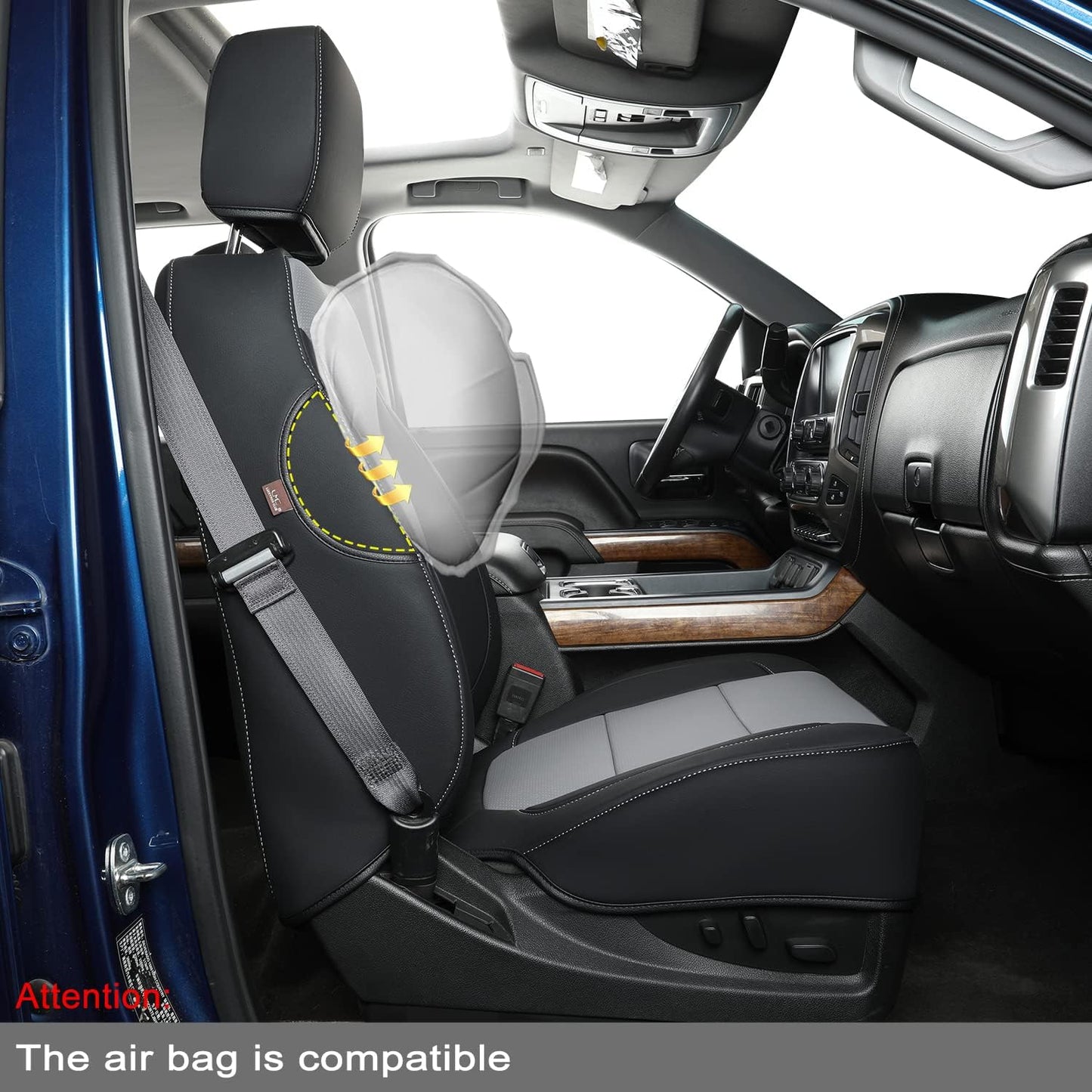 LUCKYMAN CLUB Custom Fit Seat Covers for 2019-2024 2025 Chevy Silverado Sierra 1500 Crew Cab, 2020-2024 2025 Silverado Sierra 2500 3500 Crew Cab (Black&Gray)