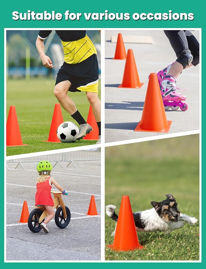 GHB Soccer Cones 7" 9" of 12 24 Pack Disc Soccer Sport Cones Training Field Marker Agility Cones for Basketball, Coaching, Practice Equipment Includes Drills Guide