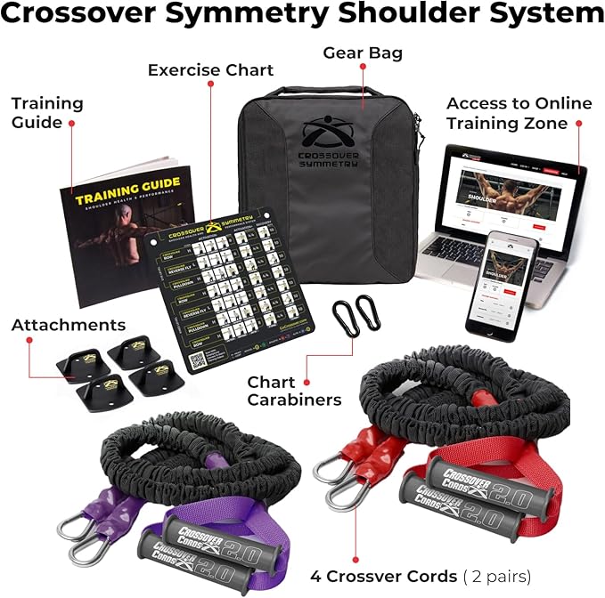 Crossover Symmetry Shoulder System Includes Two Sets of Resistance Bands Attachments Training Guide Exercise Chart Online Workouts for Home Fitness Rehab Rotator Cuff Exercises