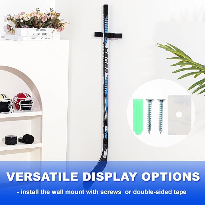 Yousoontic Hockey Stick Holder Wall Mount, 1-6 Stick Capacity, Ice and Field Hockey Organizer (Decor & Storage 2-in-1) for Home Garage Room Office Sports Decoration