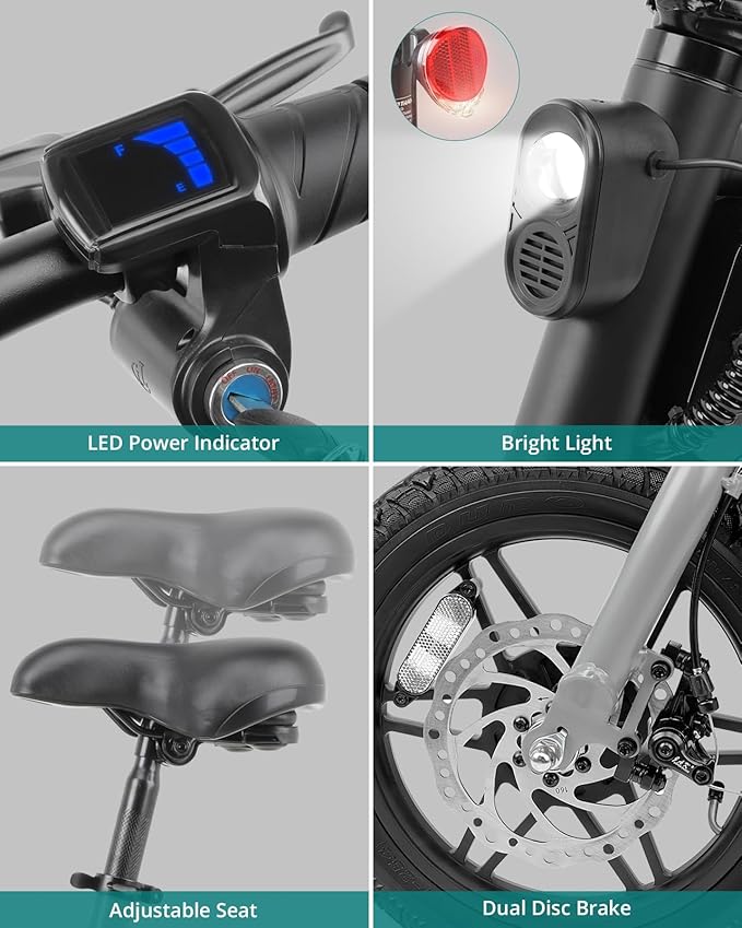 Gotrax Nano 14" Electric Bike, Max Range 25Miles(Pedal-Assist)&Max Speed 15.5Mph, 350W Folding E-Bike with Removable Battery, Adjustable Seat & Dual Mudguards, Commuter Electric Bicycle for Ages 13+