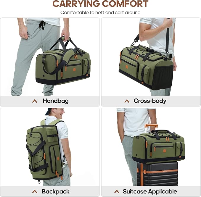 Gym Bag for Men and Women with Shoe & Laptop Compartment, 3-in-1 Sports Travel Duffel Bag Anti-Theft Weekender Carry-On Backpack for Airplane & Workout, Overnight Travel Bag,35L (Green, Medium)