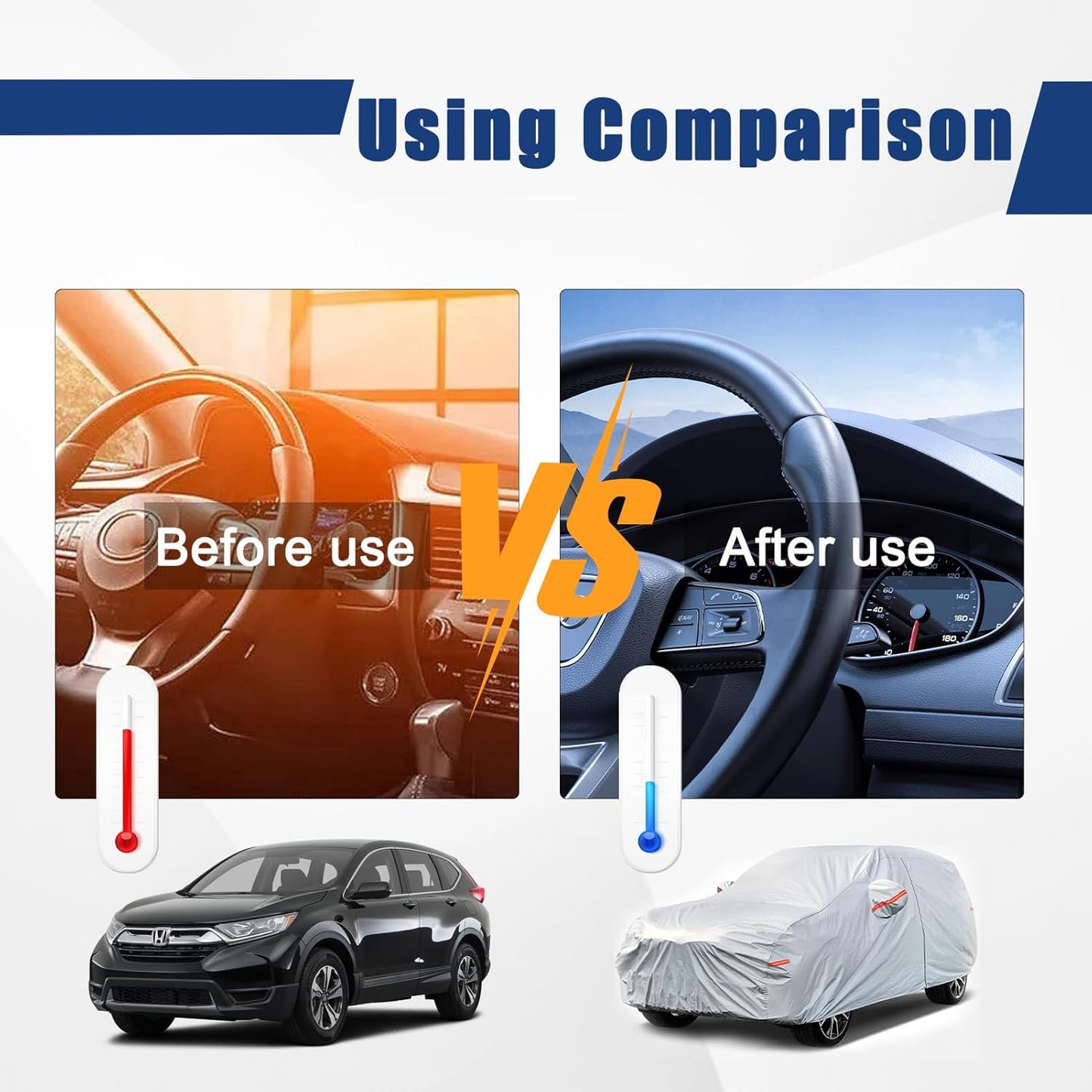 Kayme 6 Layers SUV Car Cover Custom Fit for Honda CRV CR-V (1995-2025), Waterproof All Weather for Automobiles,Rain Sun UV Protection.Silver