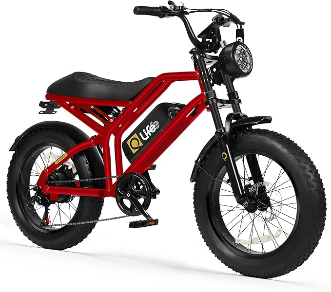 Qlife Electric Bike for Adults-1500W Peak Motor 20" Fat Tires 28MPH(Unlock to 35MPH) EBike Moped, 624-1248Wh Removable Battery Bicycle, with Dual Suspension & Brakes Motorcycle, 7-Speed,Spark
