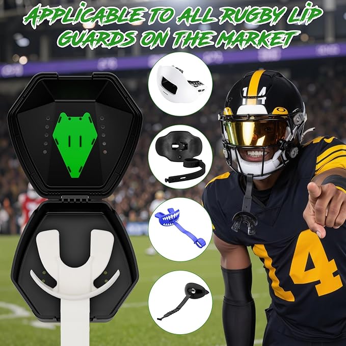 ARGOMAX Sports Lip Guard Case with Clip, Specializing Storage of Mouthguards with Lip Protection. Compatible with Various Brands of Football Lip Guard, Black+Green.