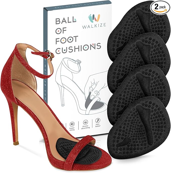 Walkize Metatarsal Pads Women | Heel Inserts for Women | Ball of Foot Cushions (2 Pairs Foot Pads) All Day Pain Relief and Comfort One Size Fits Shoe Inserts (Black)