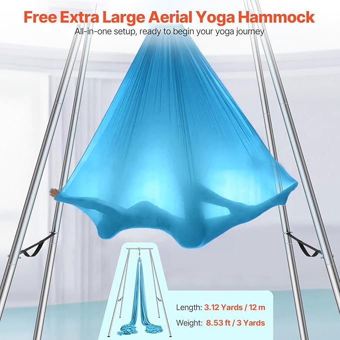 VEVOR Aerial Yoga Frame, 9.67 ft Height Swing Stand, Max 551.15 lbs Load Chrome-Plated Steel Pipe Inversion Yoga Rig for Indoor Outdoor Use