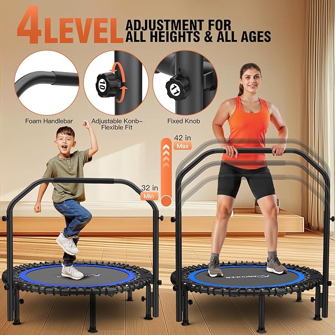 ANCHEER 40/48" Mini Trampoline with Upgraded Bungee Cords, 550LBS Capacity, Adjustable Foam Bar & Resistance Ropes, Indoor/Outdoor Rebounder for Adults