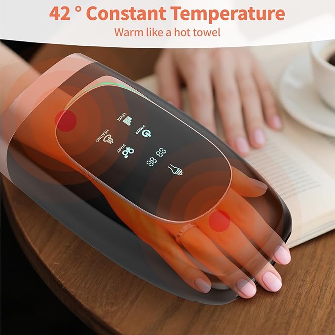 Hand Massager, Cordless Hand Massager with Heat and Compression for Arthritis and Carpal Tunnel, 3 Modes, 5 Intensity Levels, 15-Minute Timer