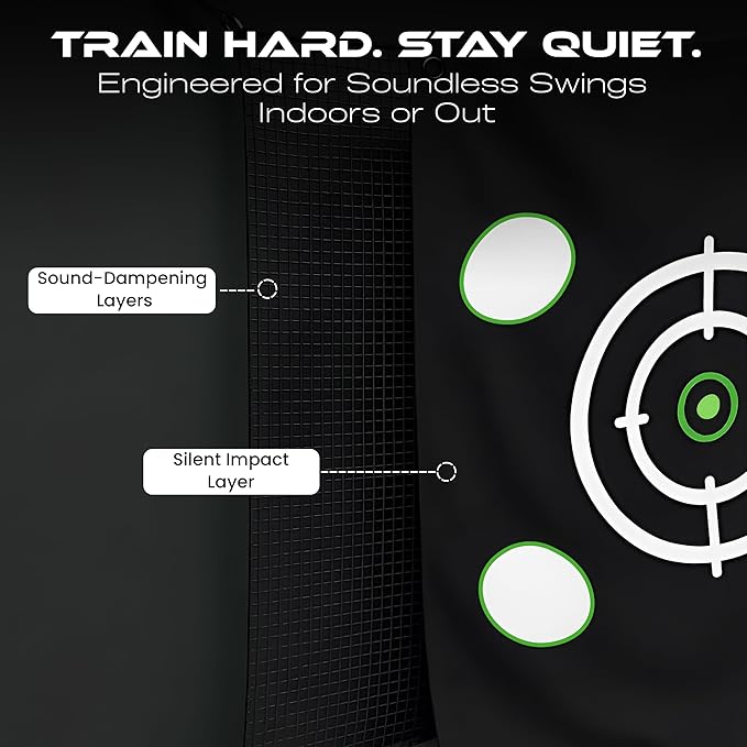 GrdnCare Golf Hitting Net 10x10x10ft – Golf Practice Net with Silent Target Tarp, Mat & Tee with Carry Bag (No Metal Frame) – Indoor Practice for Backyard or Garage & Outdoors