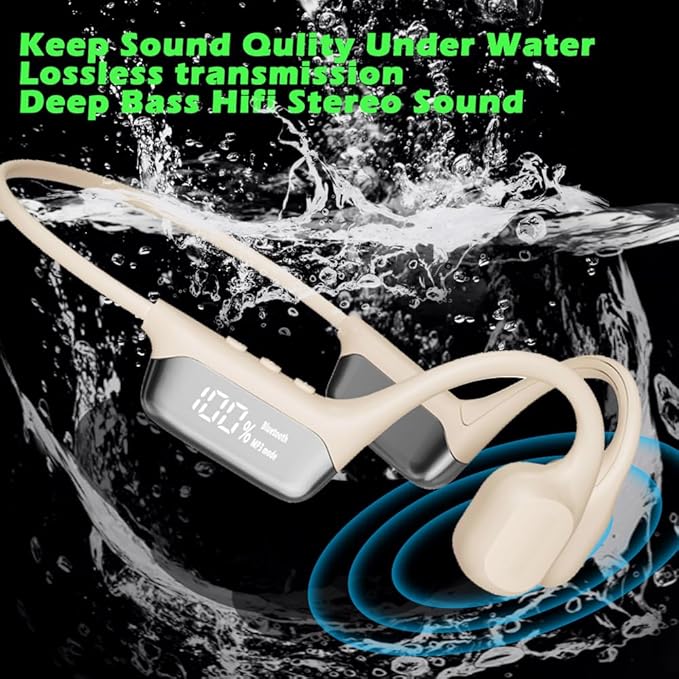 IHAO Swimming Headphones True Bone Conduction Open Ear Headset MP3 Player Built-in 32G Memory IP68 Underwater Waterproof Stereo Bluetooth Earphone for Driving Bicycling Running Skiing-S10 White