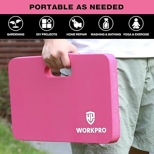 WORKPRO Extra Thick Kneeling Pad, 2-Pack, Soft Foam Cushioning for Knee, Large Foam Kneeler Mat for Gardening, Bathing Baby, Workout Supplies, 17.5 x 11 x 1.5 in, Pink