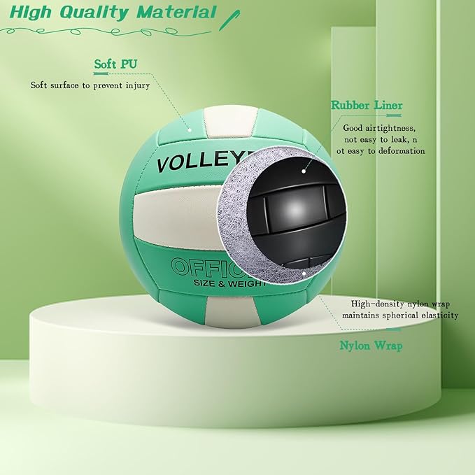 Volleyball Official Size 5 for Indoor Outdoor, Thicker PU Soft Volleyball Kit for Girls Boys Teenager Adults Beach Game Gym Training Beginner