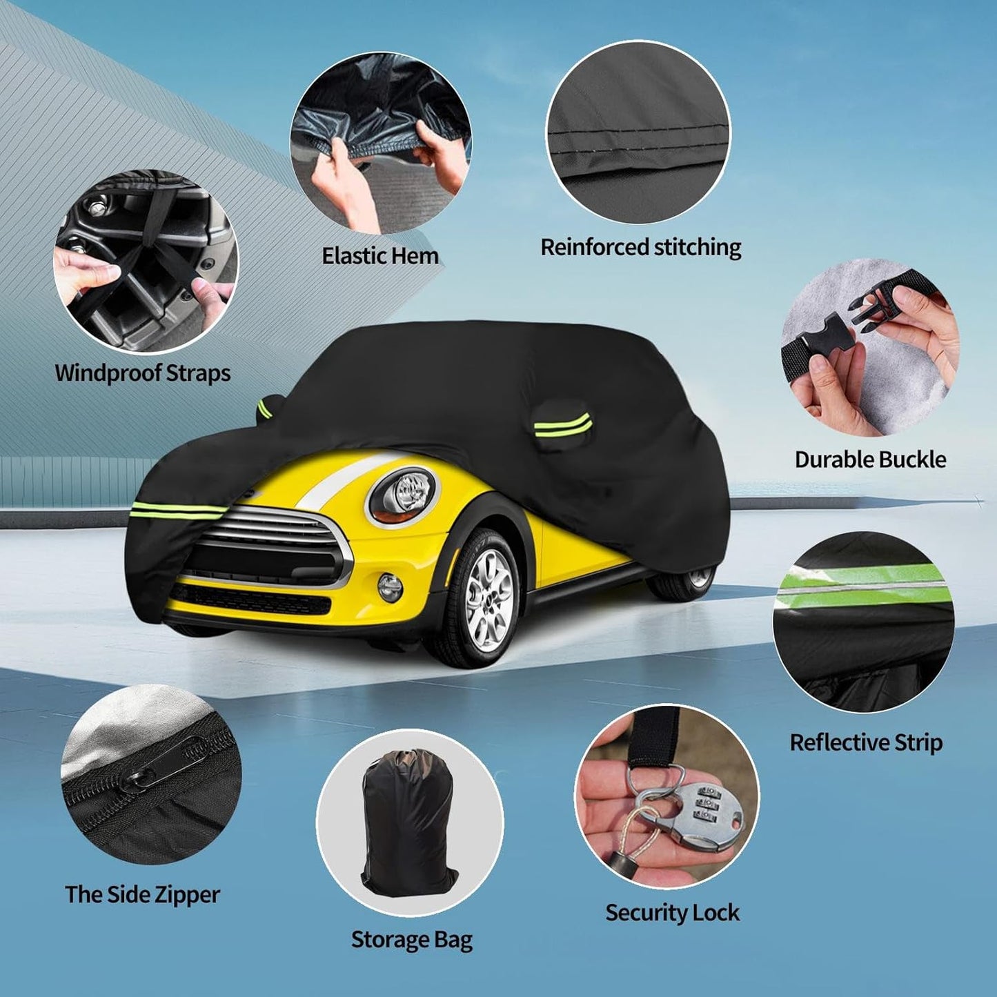 Waterproof Car Covers for 2002-2021 Mini Cooper/Cooper S 2-Door(Black) 210T Custom 6 Layers Heavy Duty Waterproof All Weather Protection Outdoor